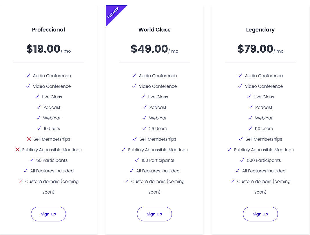 Pricing screenshot