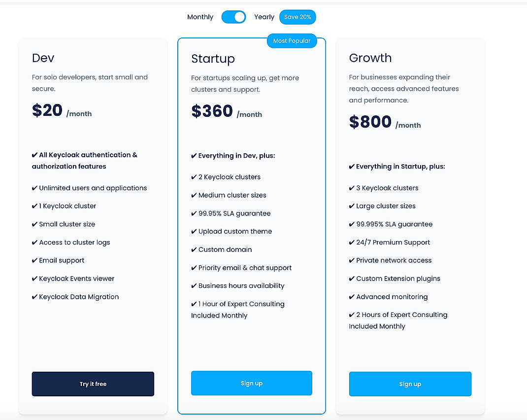 Pricing screenshot