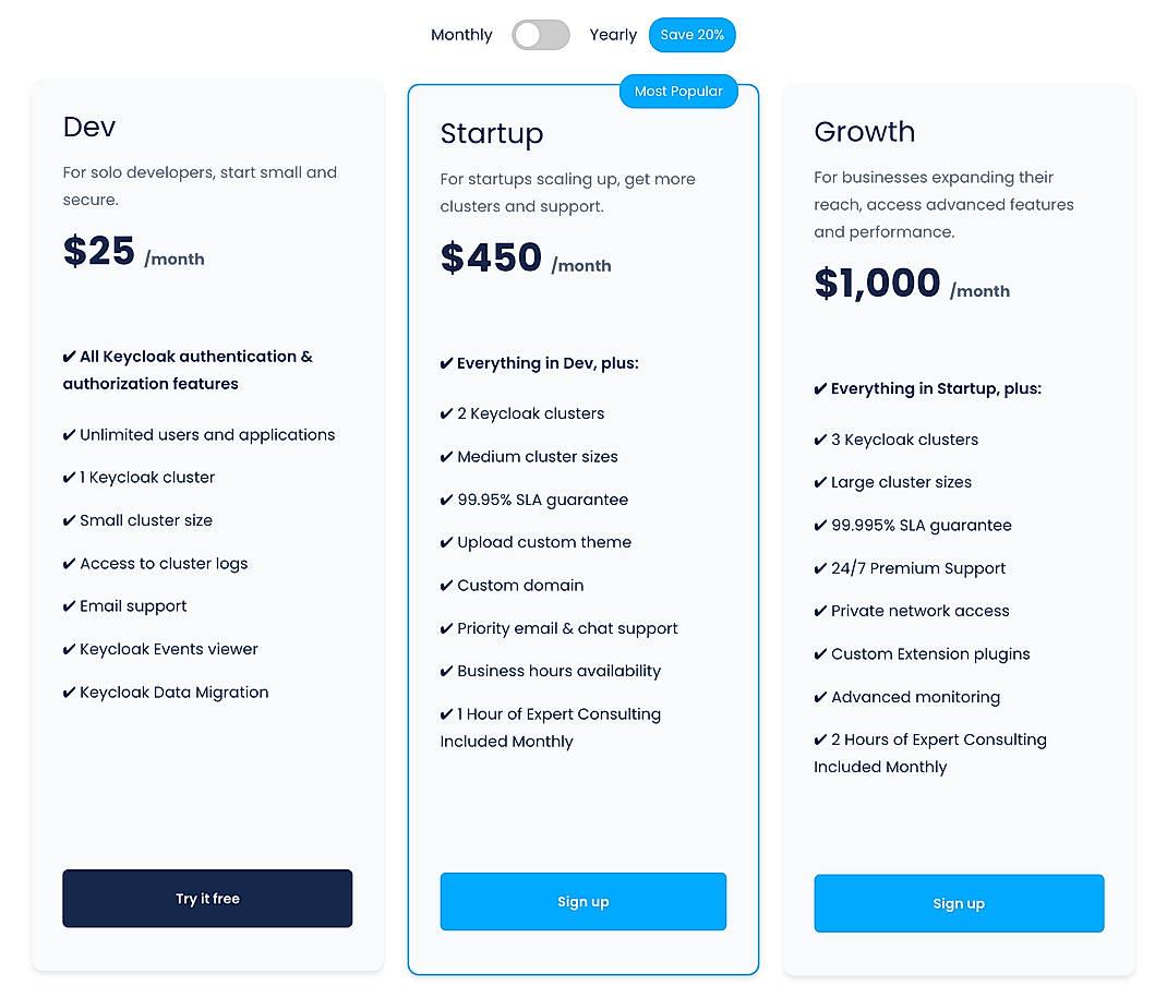Pricing screenshot