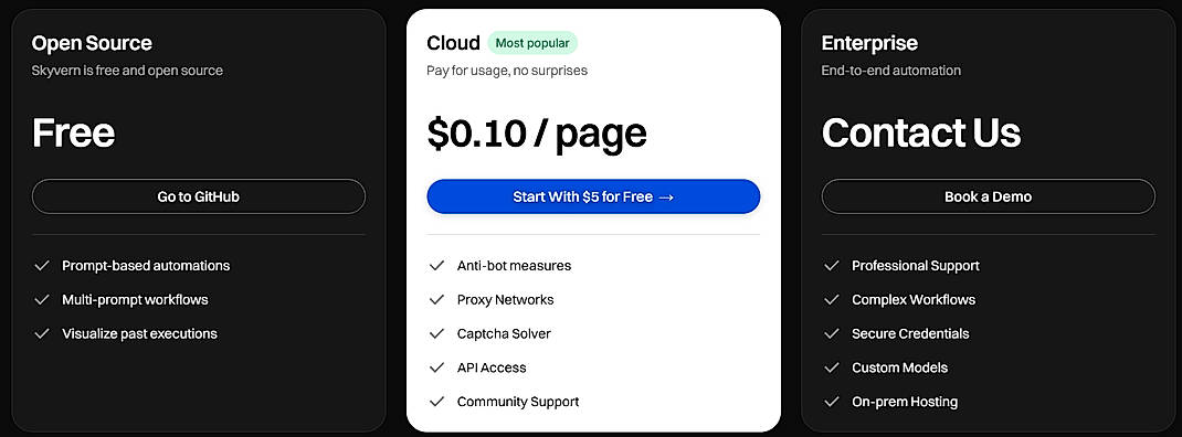 Pricing screenshot