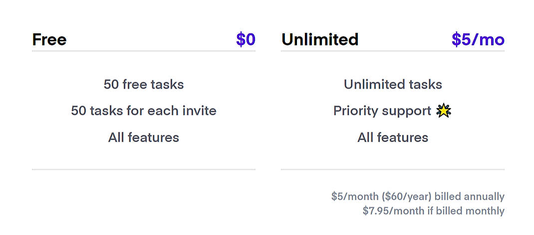 Pricing screenshot