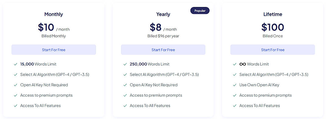 Pricing screenshot