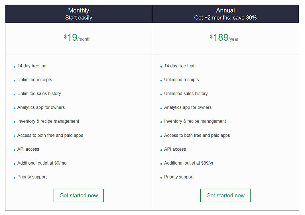 Pricing screenshot