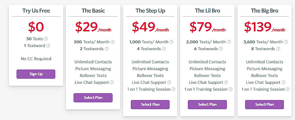 Pricing screenshot