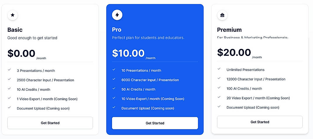 Pricing screenshot