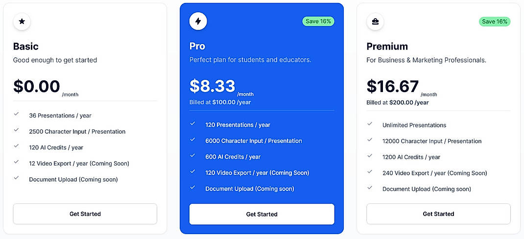 Pricing screenshot