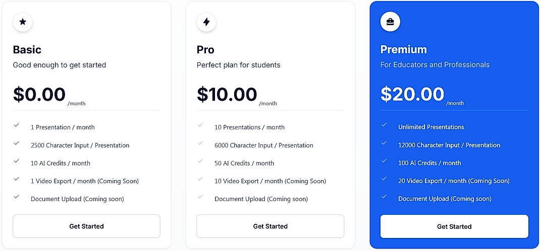 Pricing screenshot