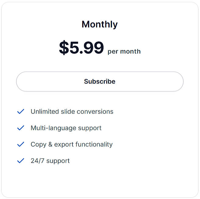 Pricing screenshot