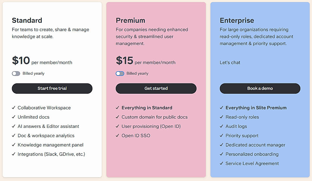 Pricing screenshot