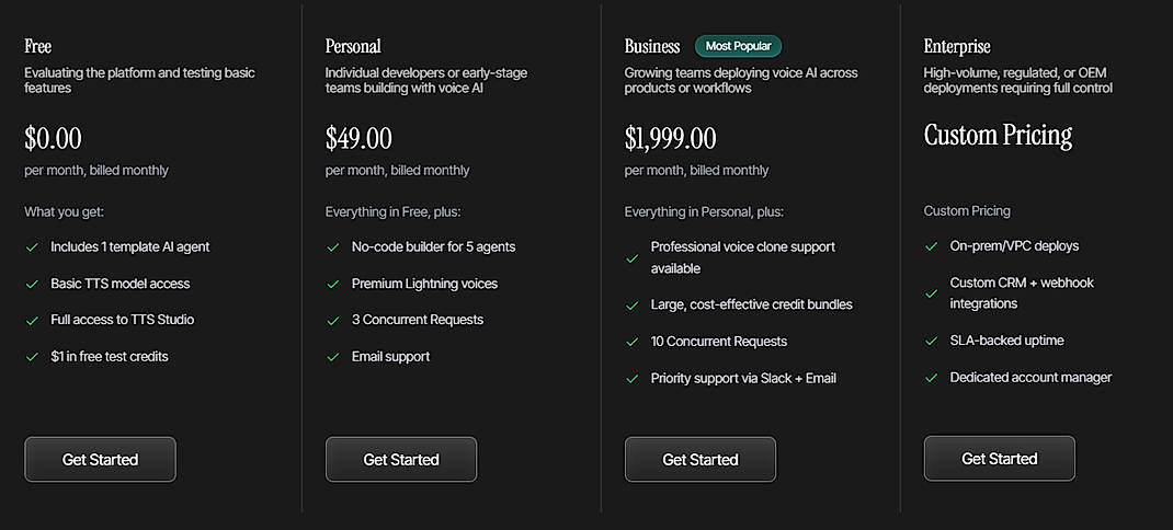 Pricing screenshot