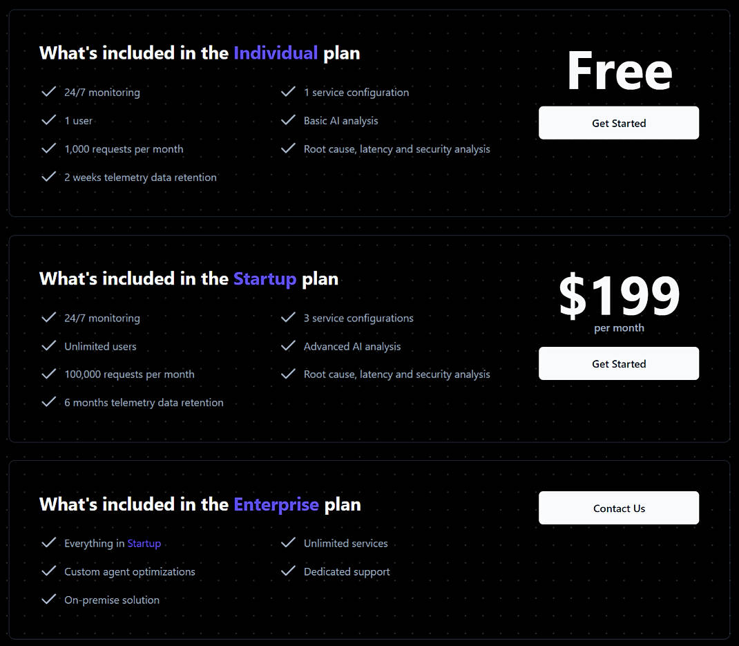 Pricing screenshot