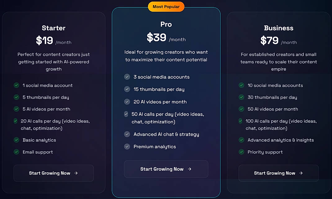Pricing screenshot