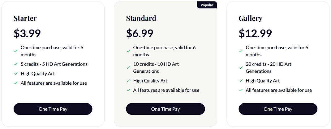 Pricing screenshot