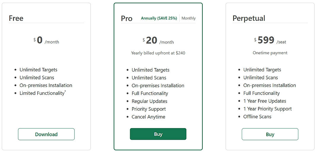 Pricing screenshot