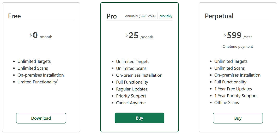 Pricing screenshot