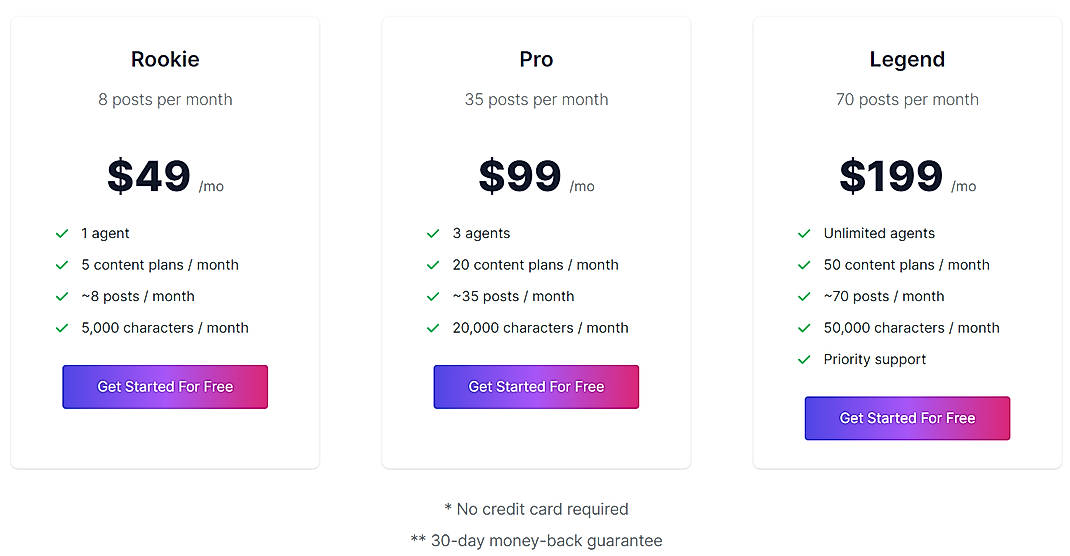 Pricing screenshot
