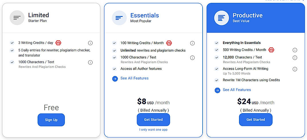 Pricing screenshot