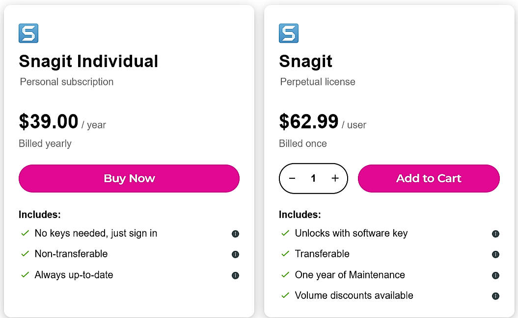 Pricing screenshot