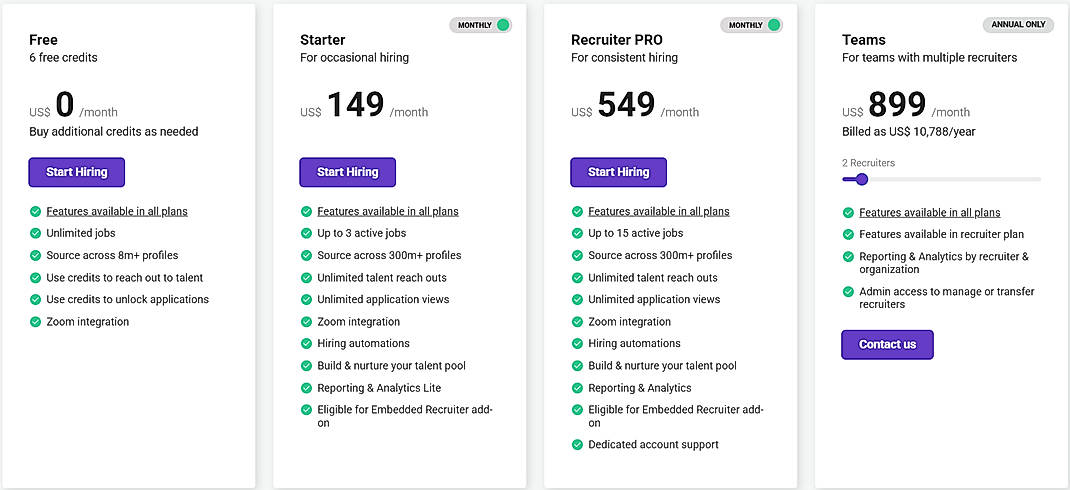 Pricing screenshot