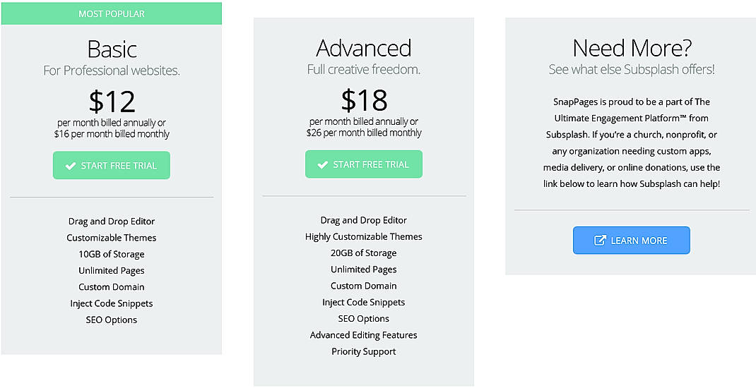 Pricing screenshot