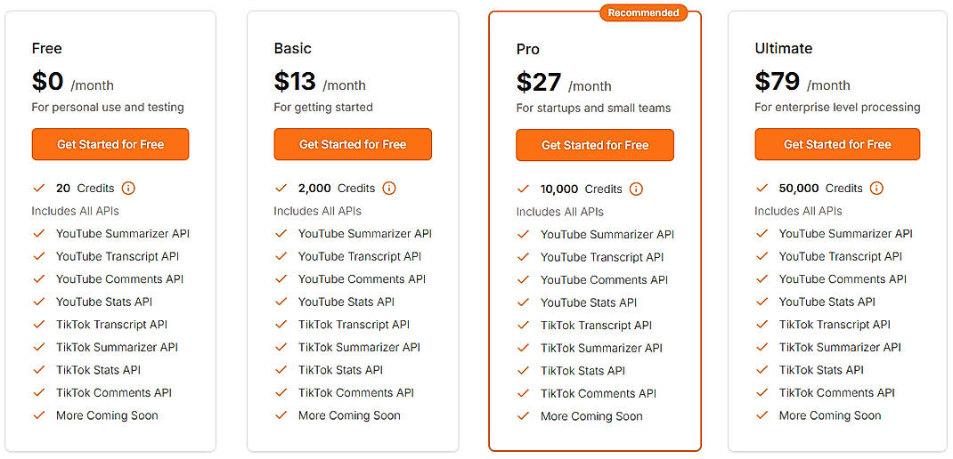 Pricing screenshot