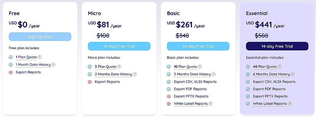 Pricing screenshot