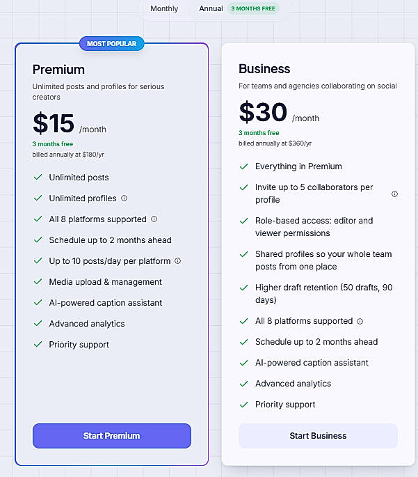 Pricing screenshot