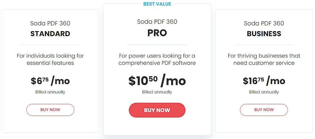 Pricing screenshot