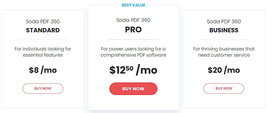 Pricing screenshot