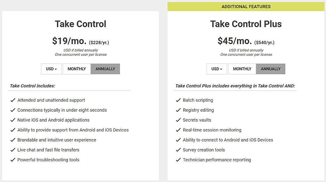 Pricing screenshot