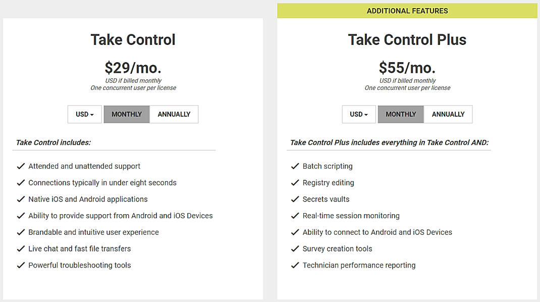 Pricing screenshot