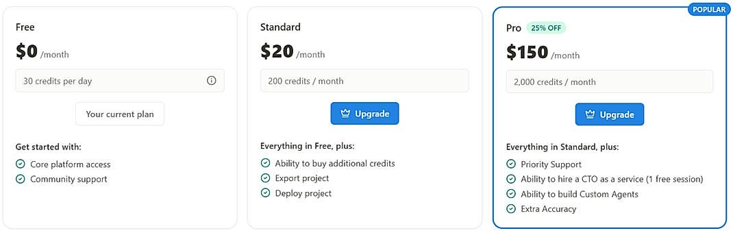 Pricing screenshot
