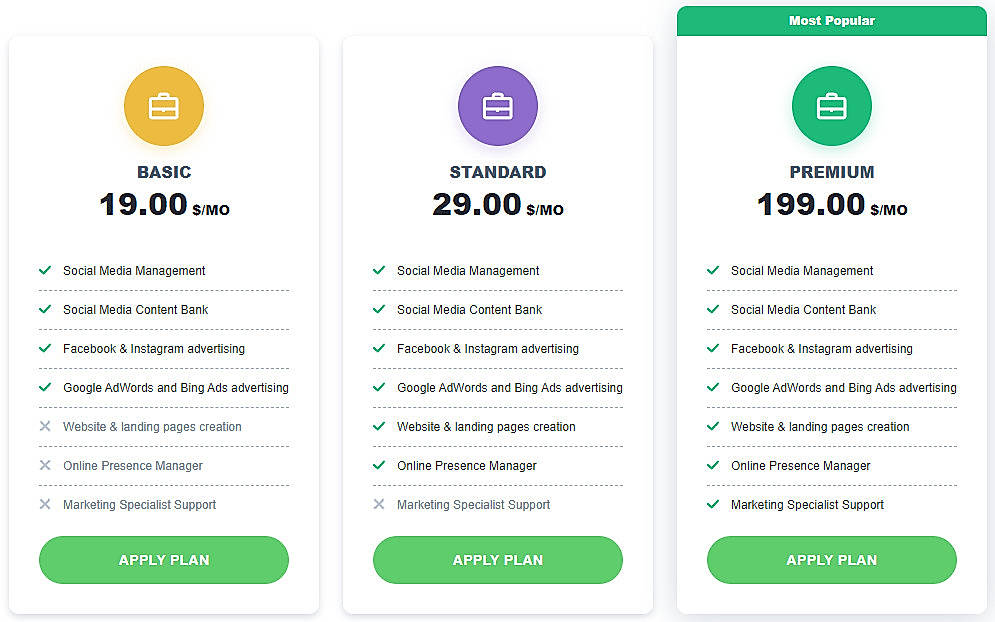 Pricing screenshot