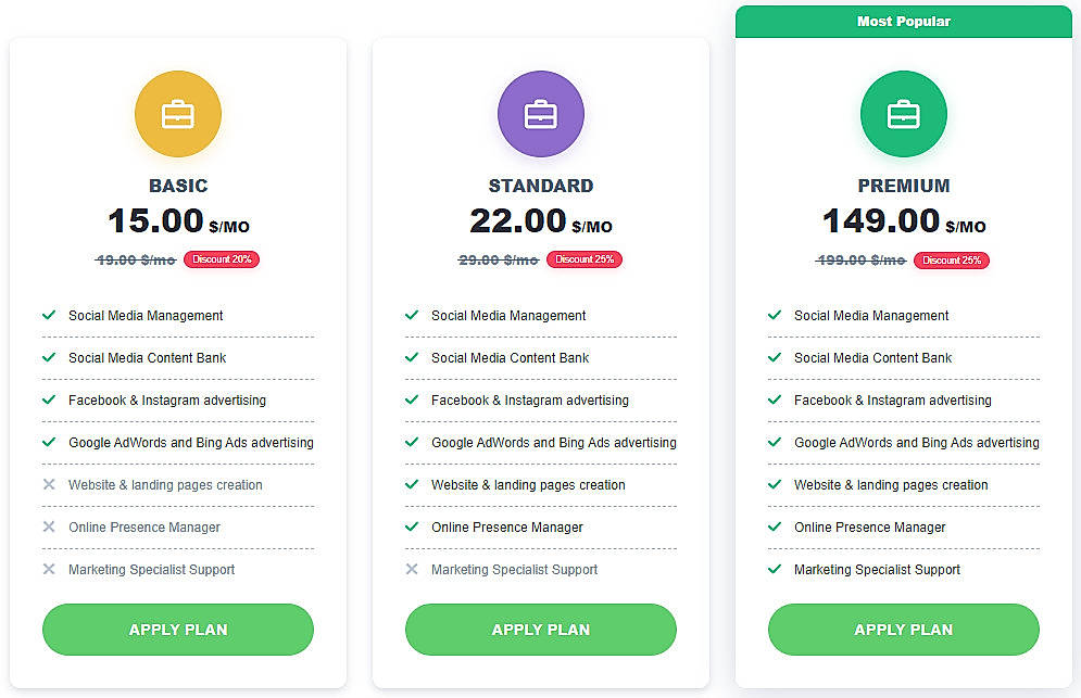 Pricing screenshot