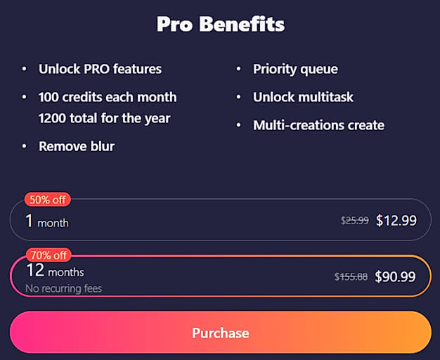 Pricing screenshot