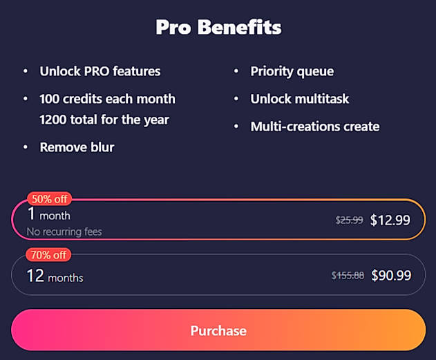 Pricing screenshot