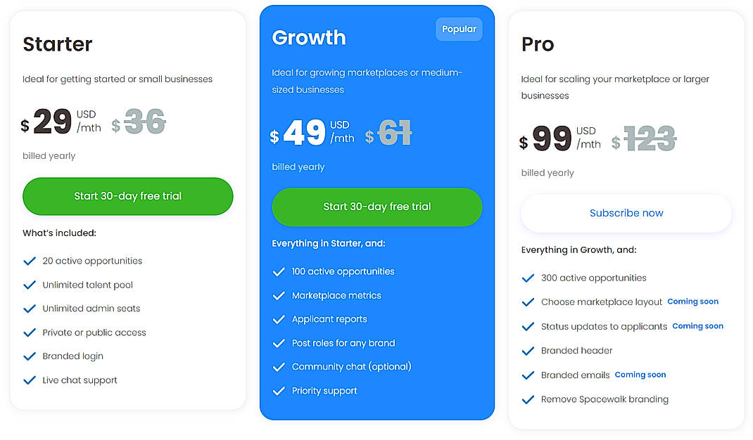 Pricing screenshot