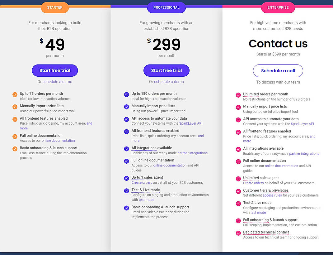 Pricing screenshot