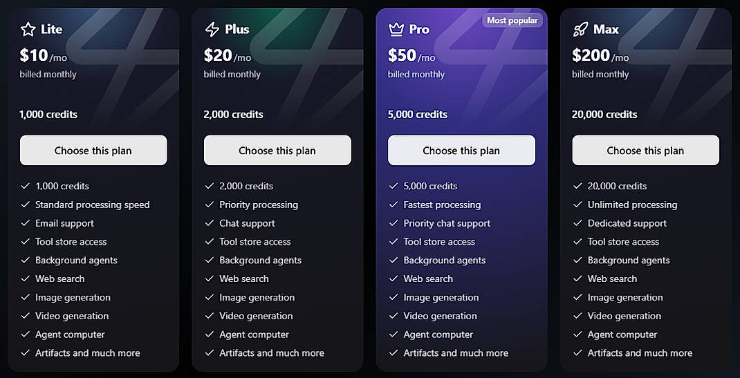 Pricing screenshot