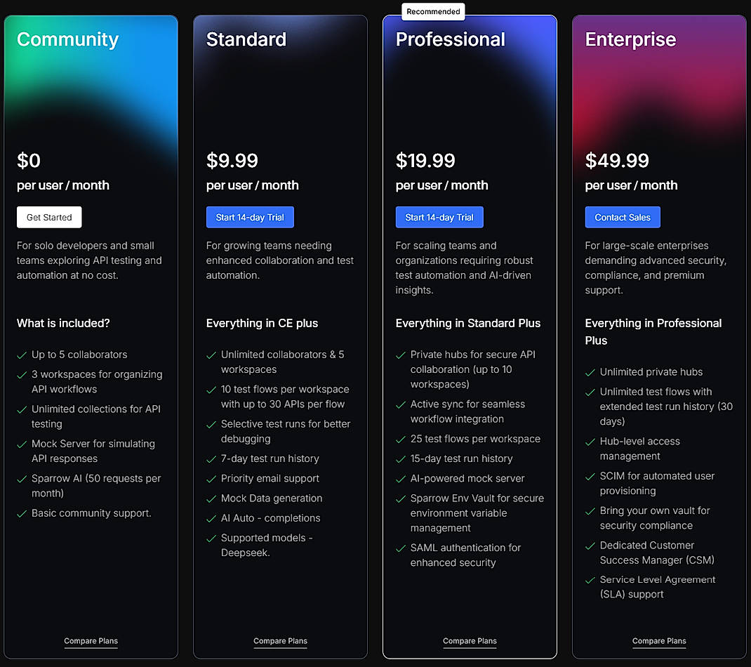 Pricing screenshot
