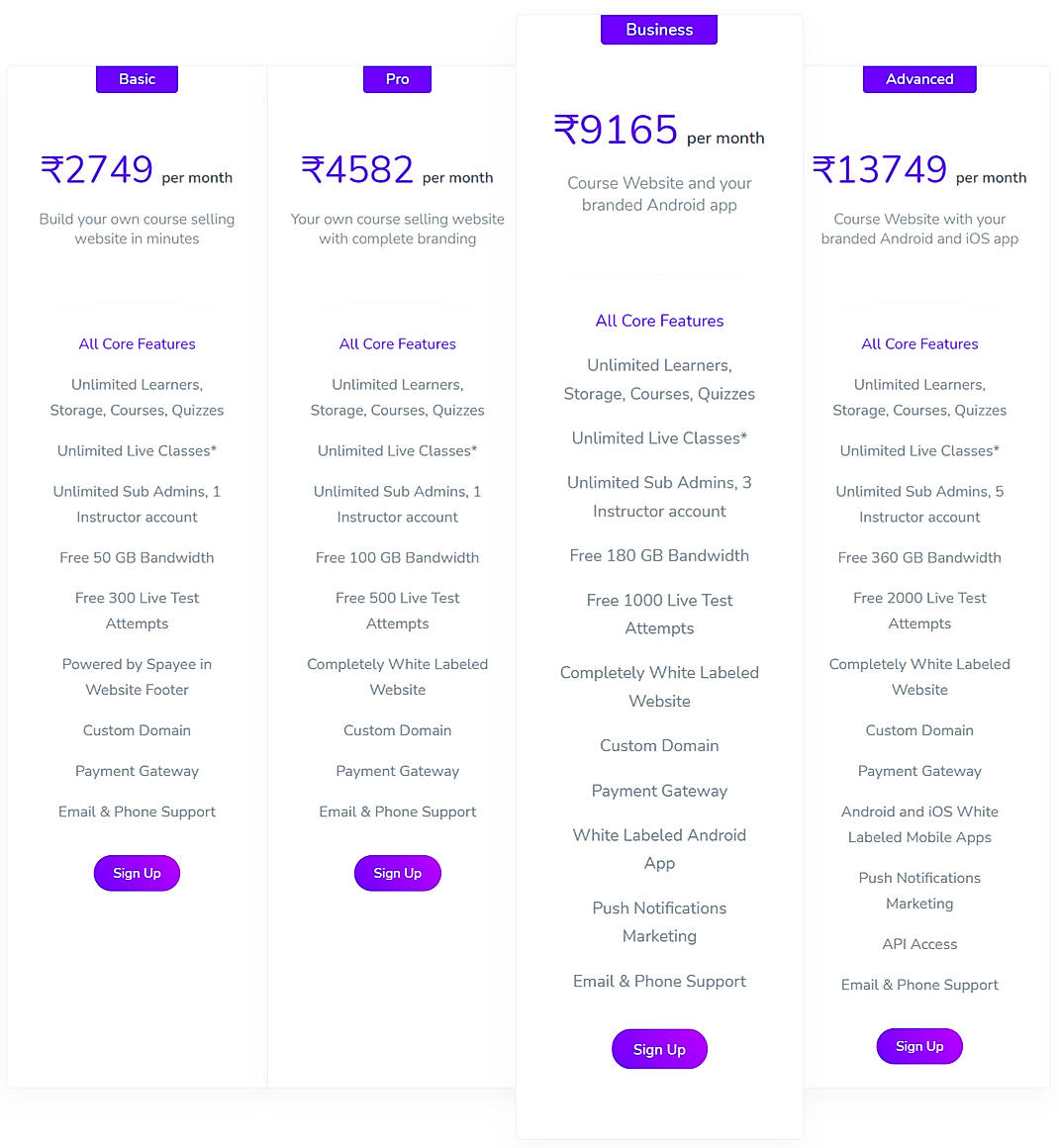 Pricing screenshot