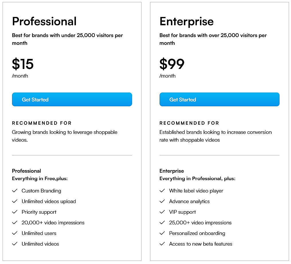 Pricing screenshot