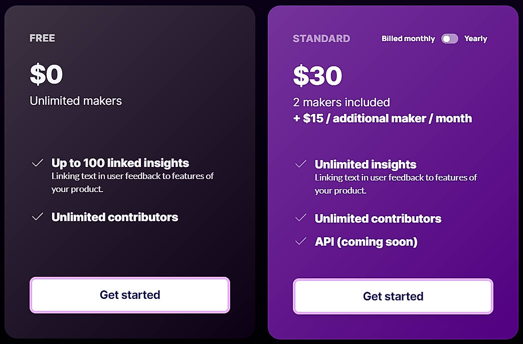 Pricing screenshot