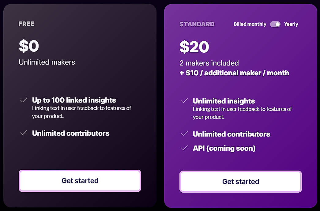 Pricing screenshot
