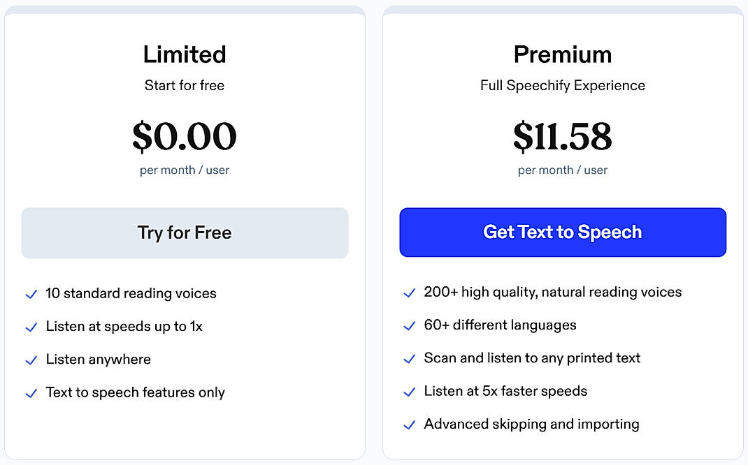 Pricing screenshot