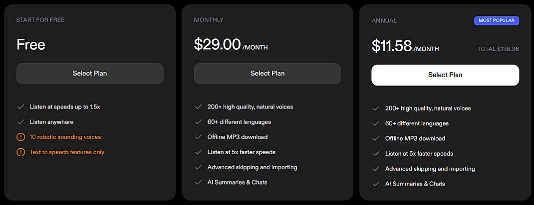 Pricing screenshot