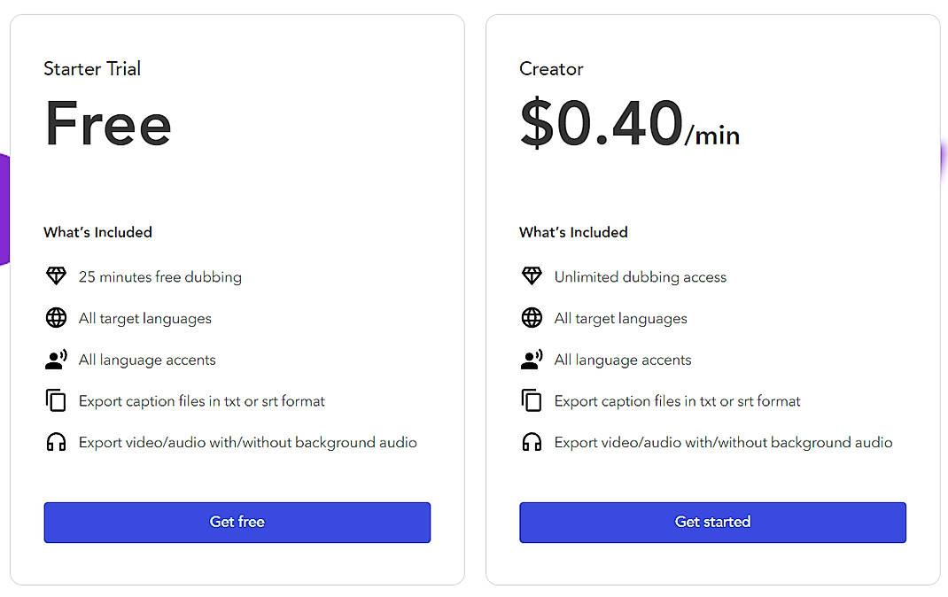 Pricing screenshot
