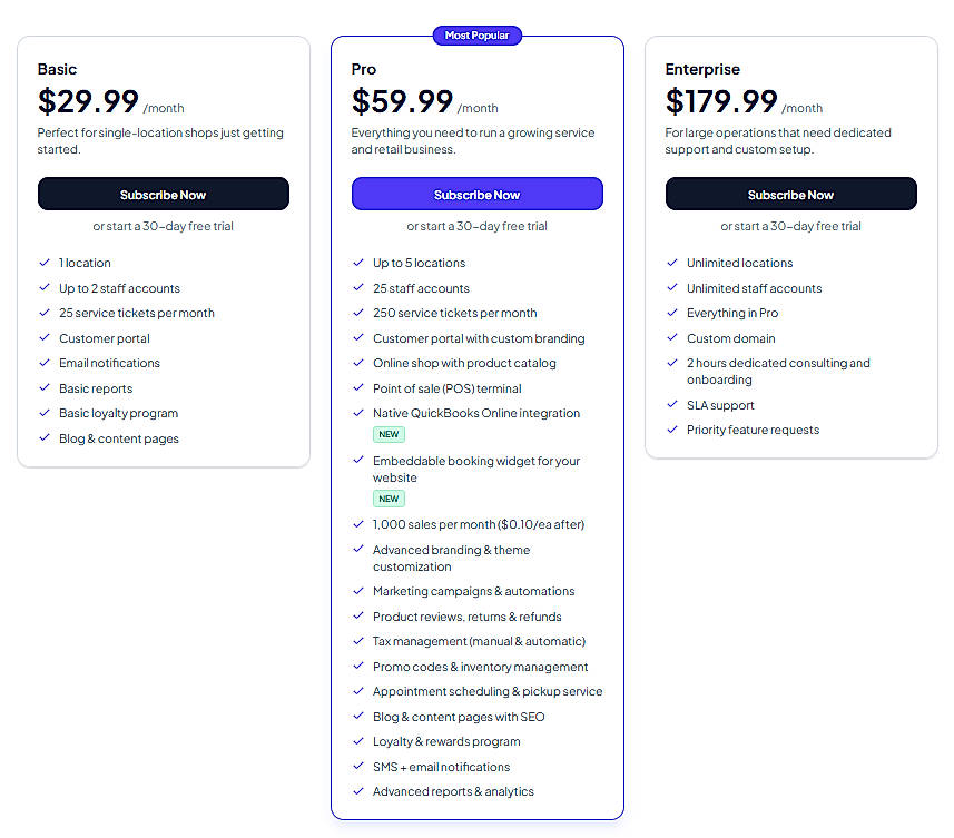 Pricing screenshot