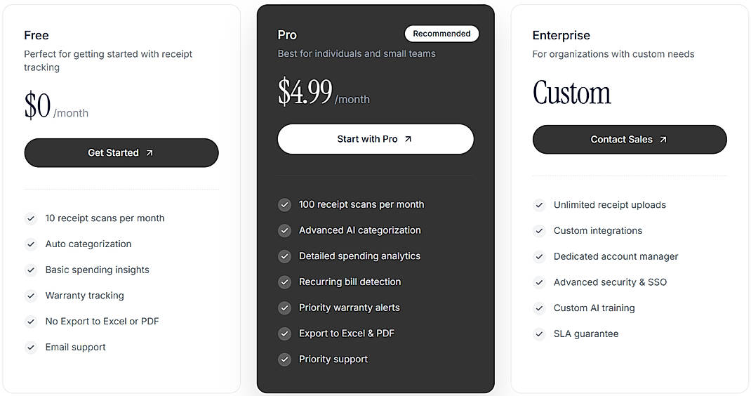 Pricing screenshot