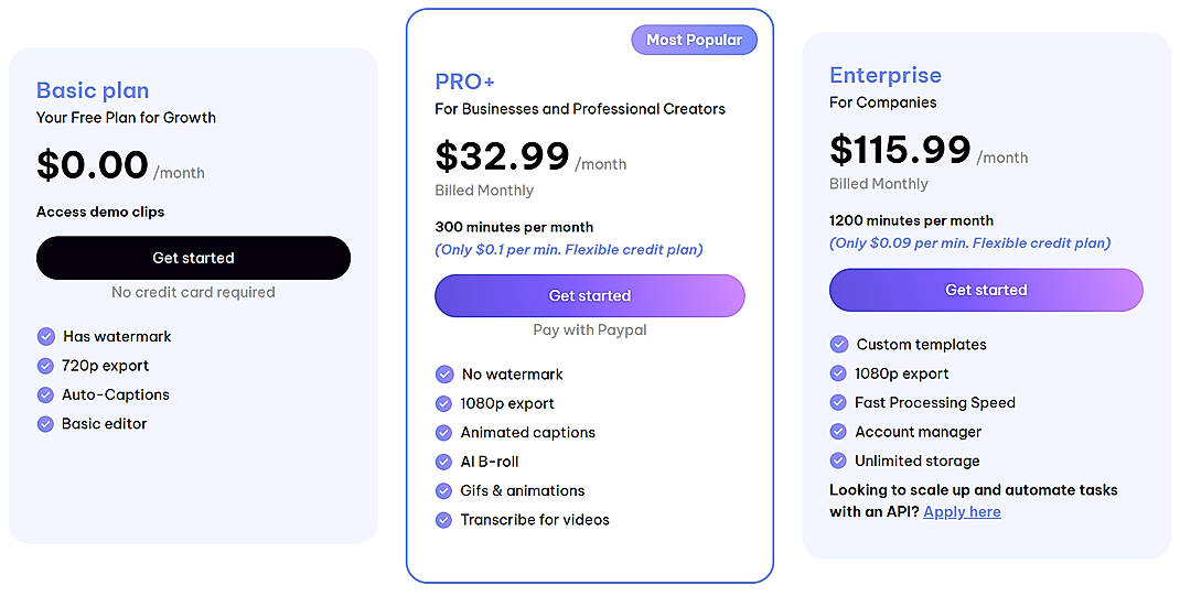 Pricing screenshot